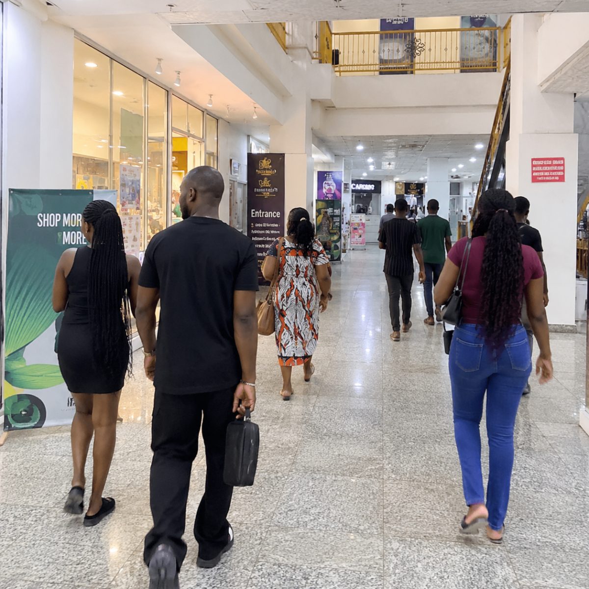 Shoppers walking through Banex Mall in Lekki